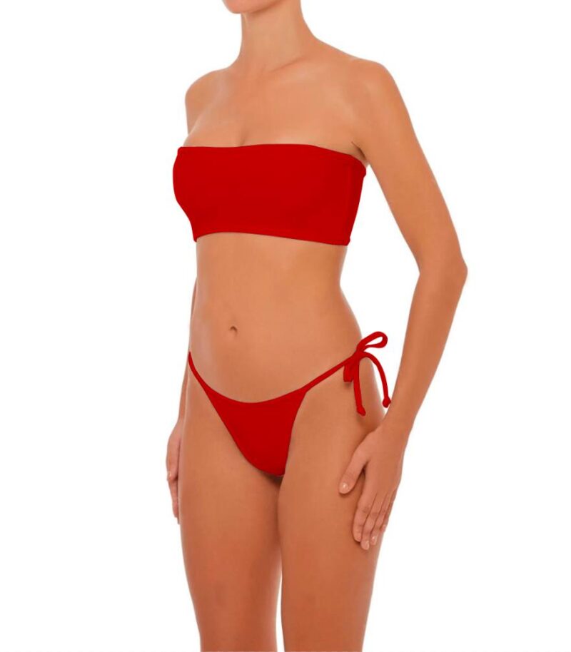 strapless red swimsuit double side tie