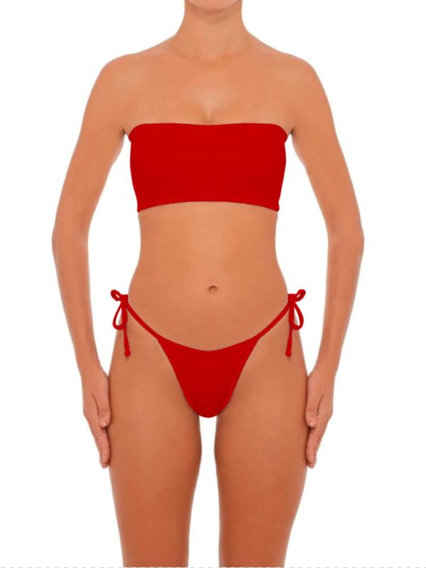 strapless red swimsuit double side tie