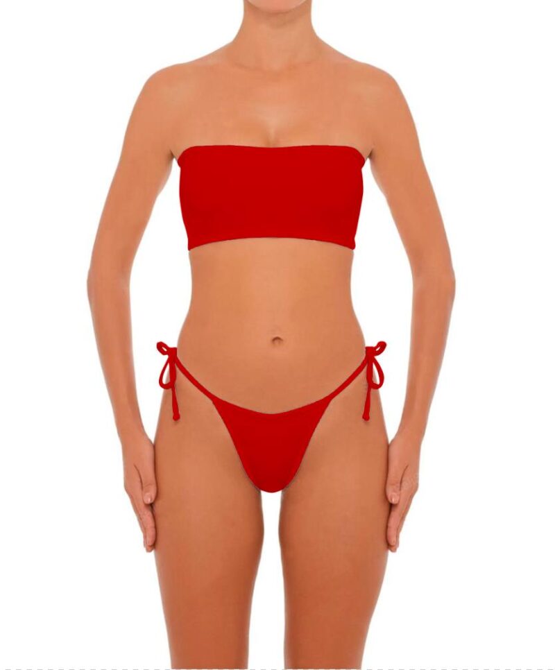 strapless red swimsuit double side tie