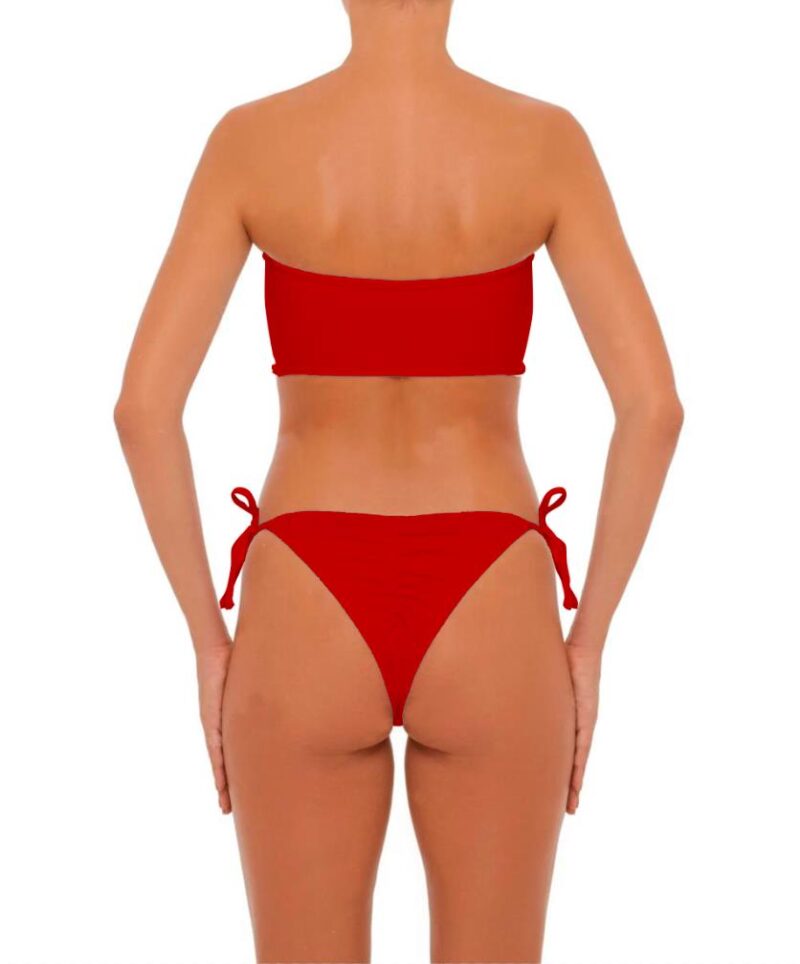 strapless red swimsuit double side tie