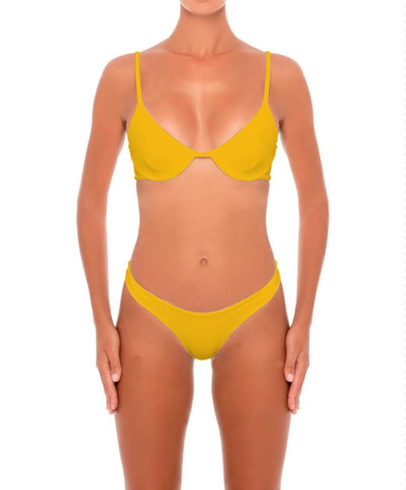 Yellow Womens Bathing Suit Lace Up Bikini