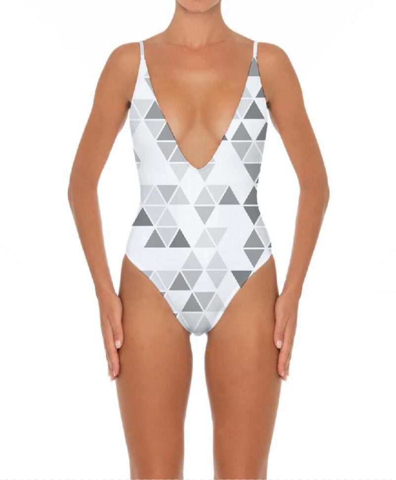 Full Print One Piece Swimsuit For Women Sexy V Neck Beachwear