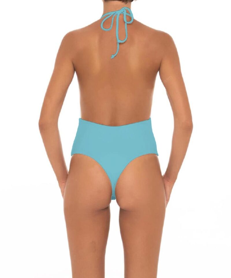 Women Blue Deep V Neck Swimsuit