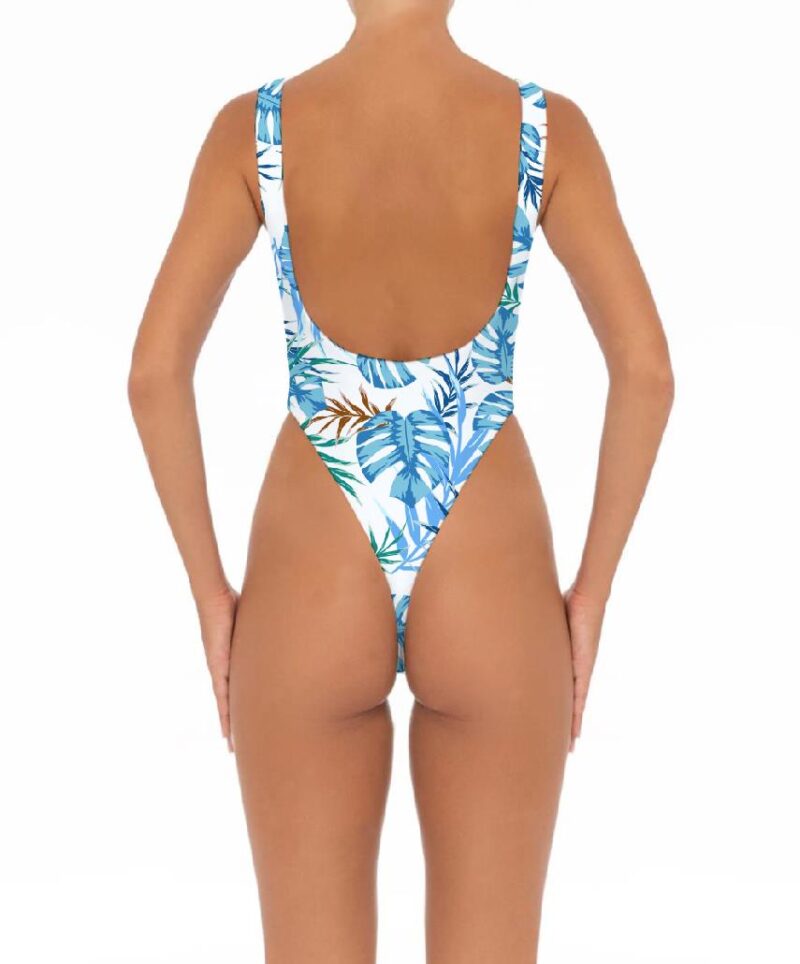 Blue Floral Full Printing One Piece Bikini