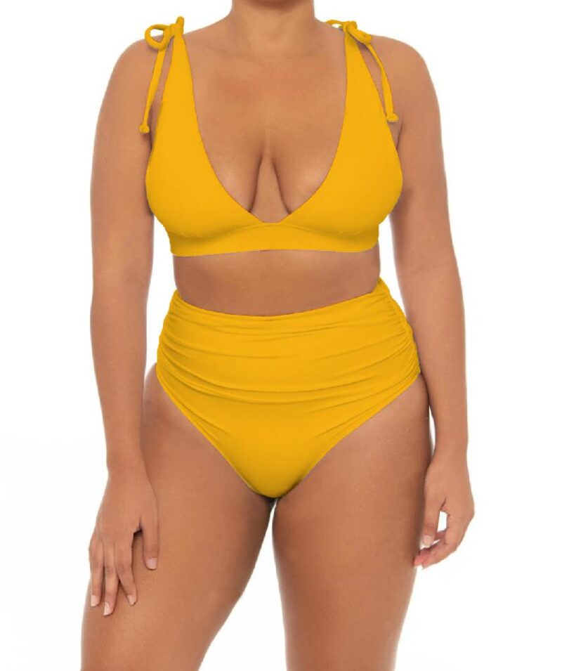 Plus High Waist V Neck Yellow Bikini