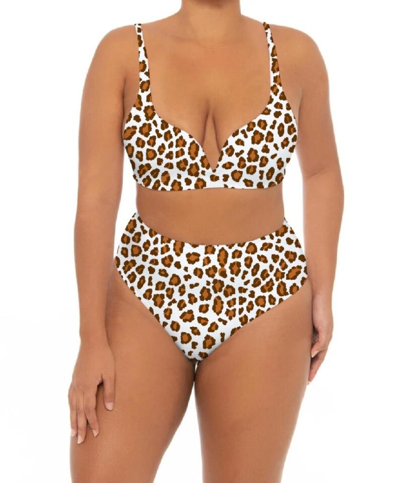 Plus Leopard Print Stretchy Two Pieces