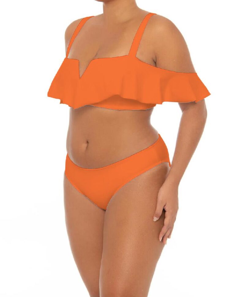 Plus Orange Ruffle Trim Bathing Suit