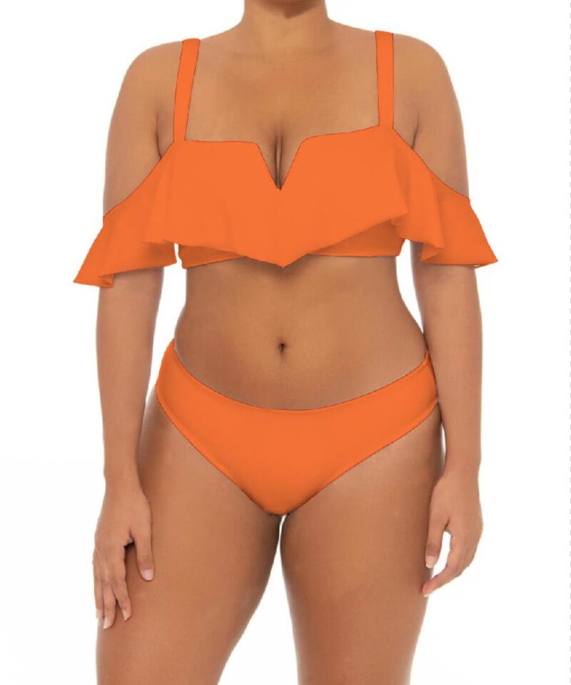 Plus Orange Ruffle Trim Bathing Suit