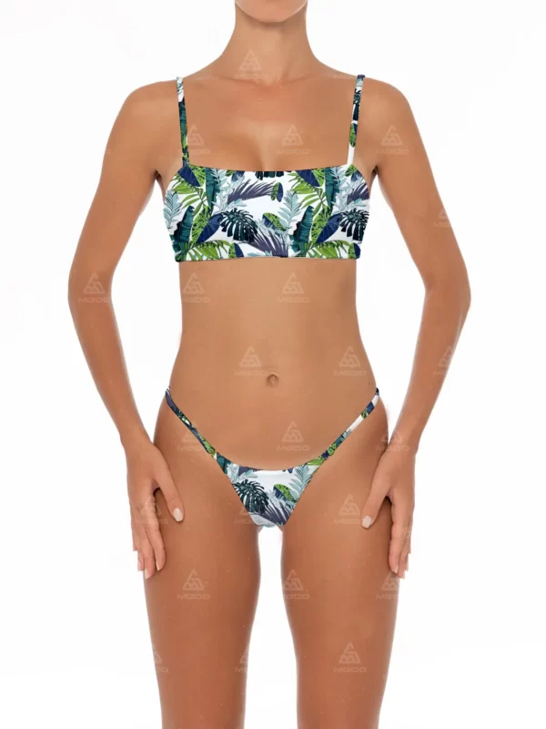 BKN01 Green leaf print two-piece bikini set 01