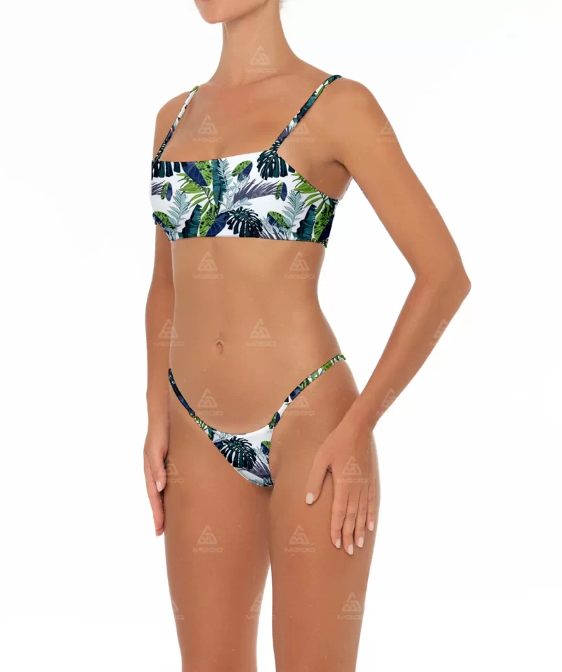 BKN01 Green leaf print two-piece bikini set 02