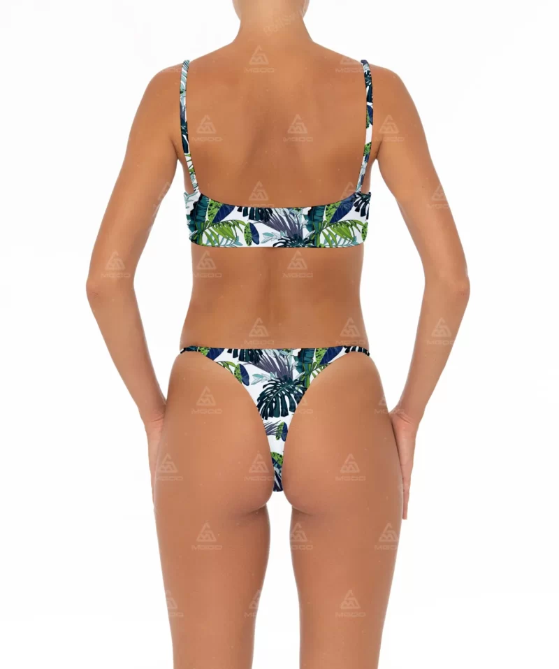 BKN01 Green leaf print two-piece bikini set 03