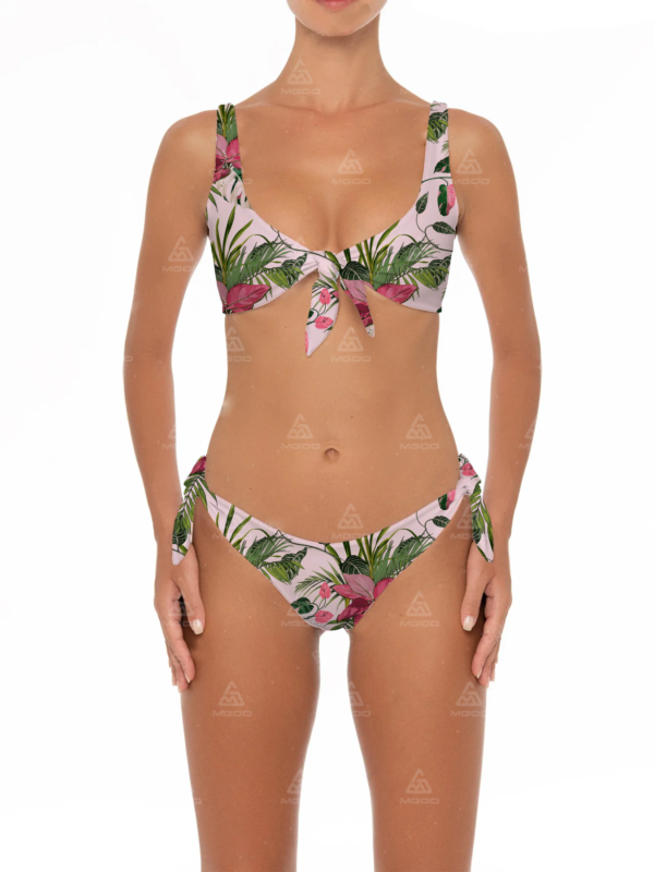 BKN02 Green Grass Print Bow Tie Two-Piece Bikini Set 01