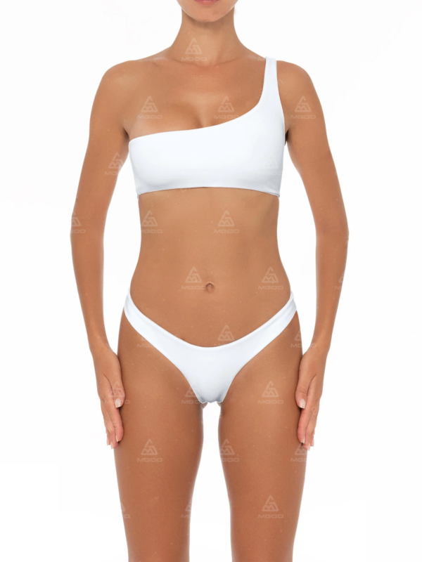 BKN03 Pure White One-Shoulder Halter Two-Piece Bikini Set 01