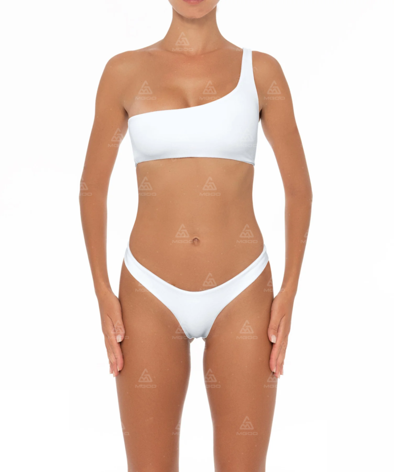 BKN03 Pure White One-Shoulder Halter Two-Piece Bikini Set 01