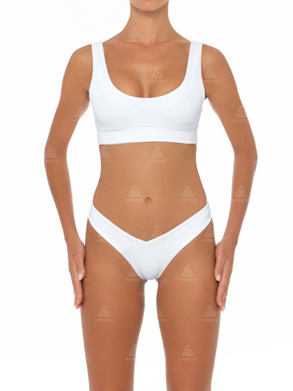 BKN05 Pure White With Thick Suspenders Two-Piece Bikini Set 01