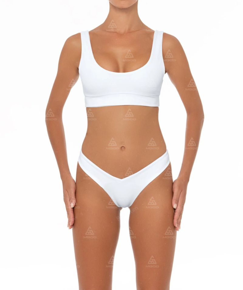 BKN05 Pure White With Thick Suspenders Two-Piece Bikini Set 01