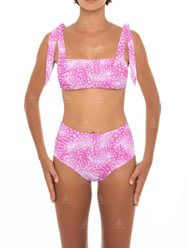 BKN07 Pink Printed Thick Rope Straps Two-Piece High-Waisted Bikini Set 01