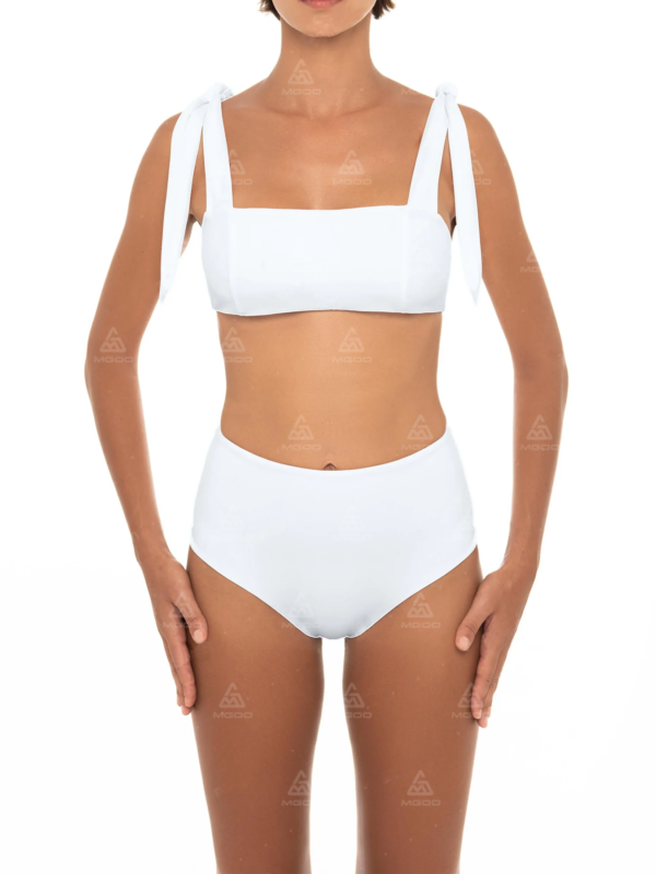 BKN07 Pure White Thick Rope Straps Two-Piece High-Waisted Bikini Set 01