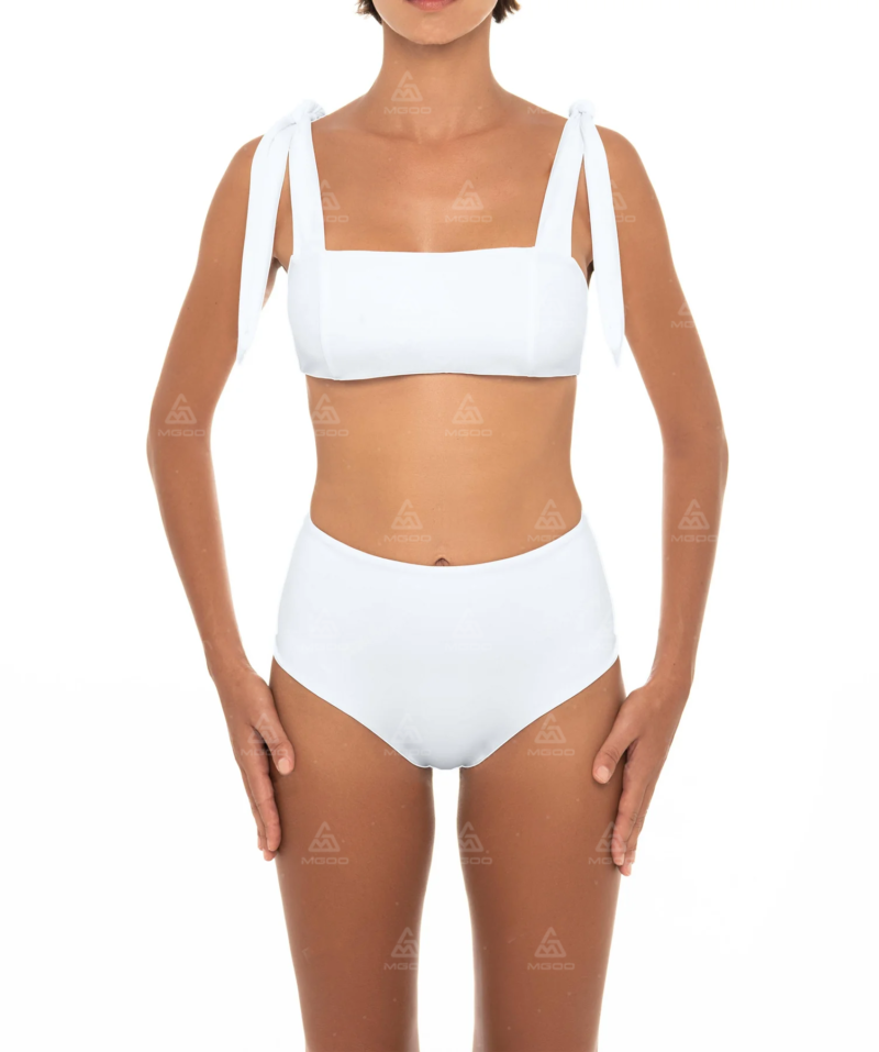 BKN07 Pure White Thick Rope Straps Two-Piece High-Waisted Bikini Set 01