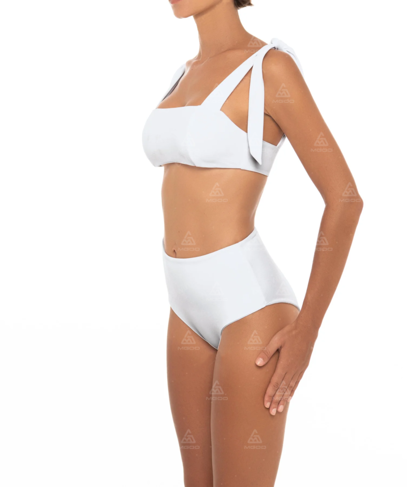 BKN07 Pure White Thick Rope Straps Two-Piece High-Waisted Bikini Set 02