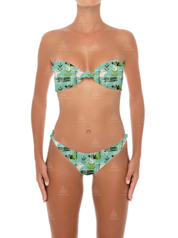 BKN09 Blue Green Ginkgo Leaf Print Two-Piece Bikini Set 01