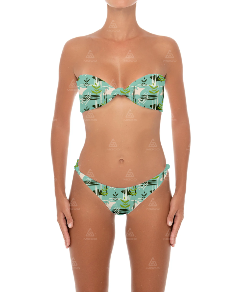 BKN09 Blue Green Ginkgo Leaf Print Two-Piece Bikini Set 01