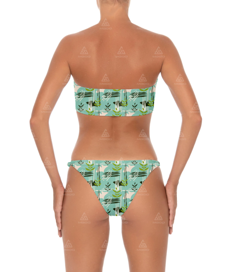 BKN09 Blue Green Ginkgo Leaf Print Two-Piece Bikini Set 03