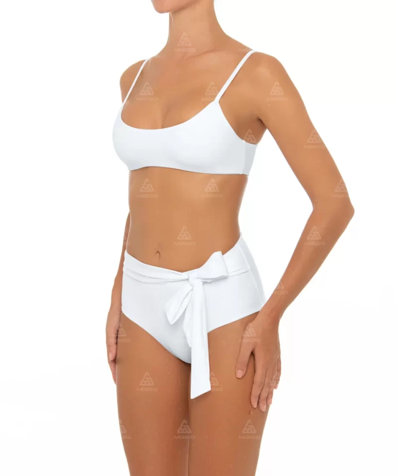 BKN13 Pure White Bow Tie Halter Swimsuit Two-Piece High-Waisted Bikini Set 02