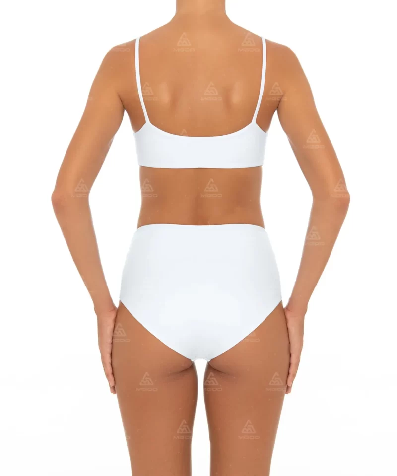 BKN13 Pure White Bow Tie Halter Swimsuit Two-Piece High-Waisted Bikini Set 03