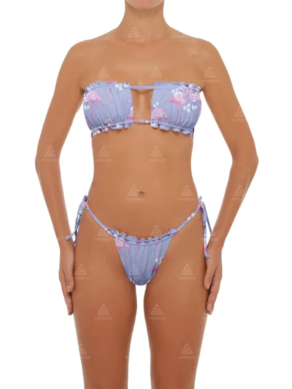 BKN14 Flamingo Print Bubble Design Tight-Fitting Swimsuit Two-Piece Bikini Set 01