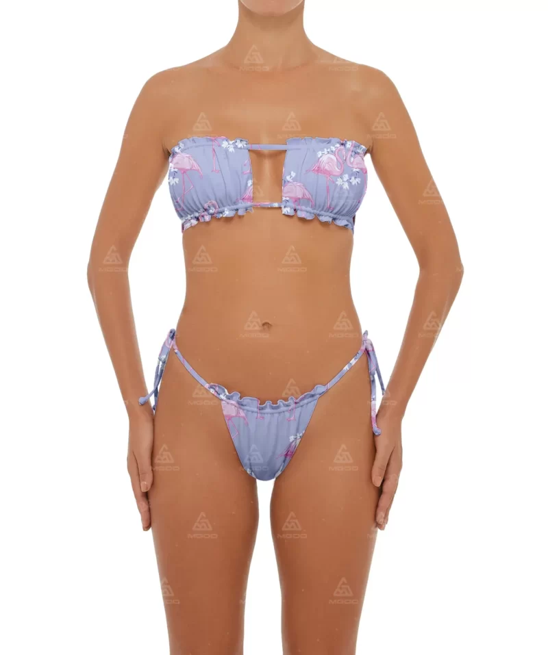 BKN14 Flamingo Print Bubble Design Tight-Fitting Swimsuit Two-Piece Bikini Set 01