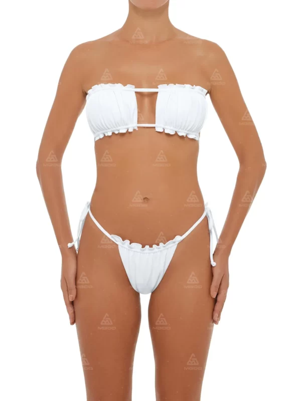 BKN14 Pure White Bubble Design Tight-Fitting Swimsuit Two-Piece Bikini Set 01