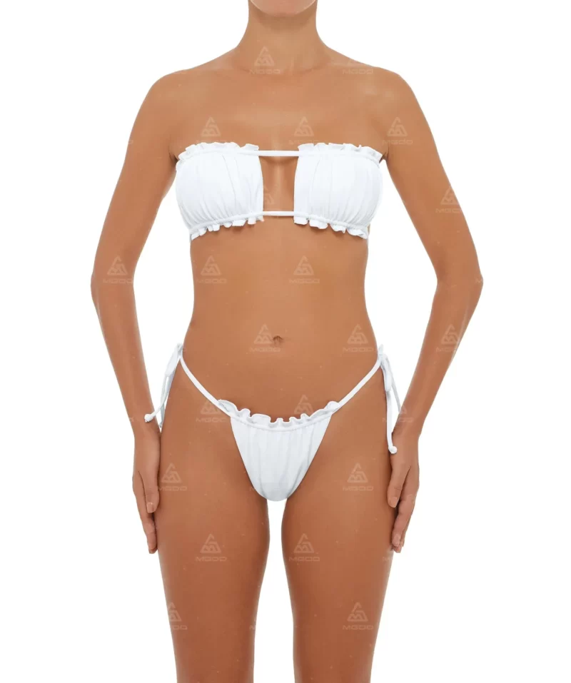 BKN14 Pure White Bubble Design Tight-Fitting Swimsuit Two-Piece Bikini Set 01