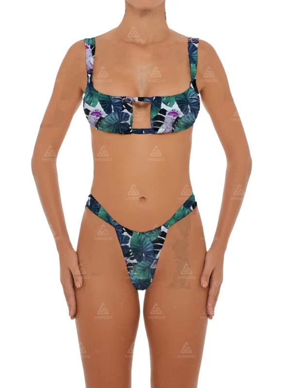 BKN15 Parrot print thick rope straps tight swimsuit two-piece bikini set 01