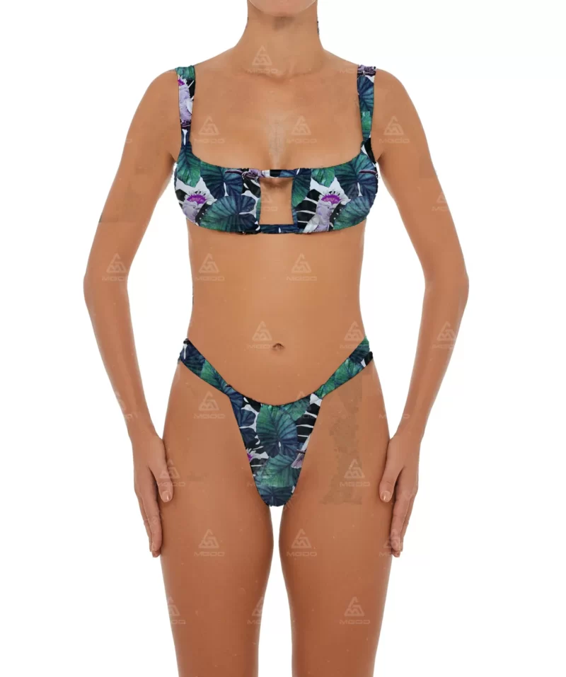 BKN15 Parrot print thick rope straps tight swimsuit two-piece bikini set 01