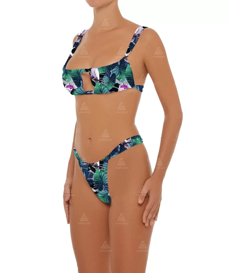 BKN15 Parrot print thick rope straps tight swimsuit two-piece bikini set 02