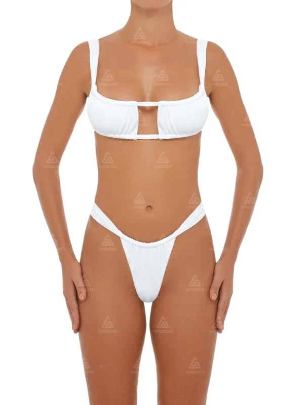 BKN15 Pure white thick rope straps tight swimsuit two-piece bikini set 01