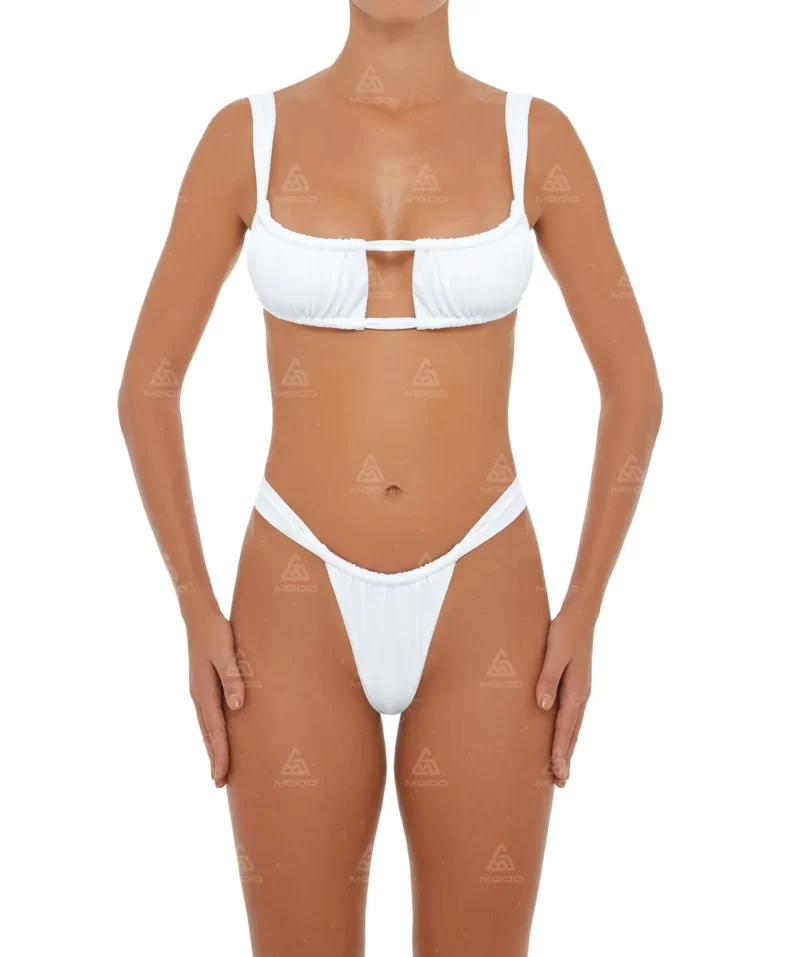 BKN15 Pure white thick rope straps tight swimsuit two-piece bikini set 01