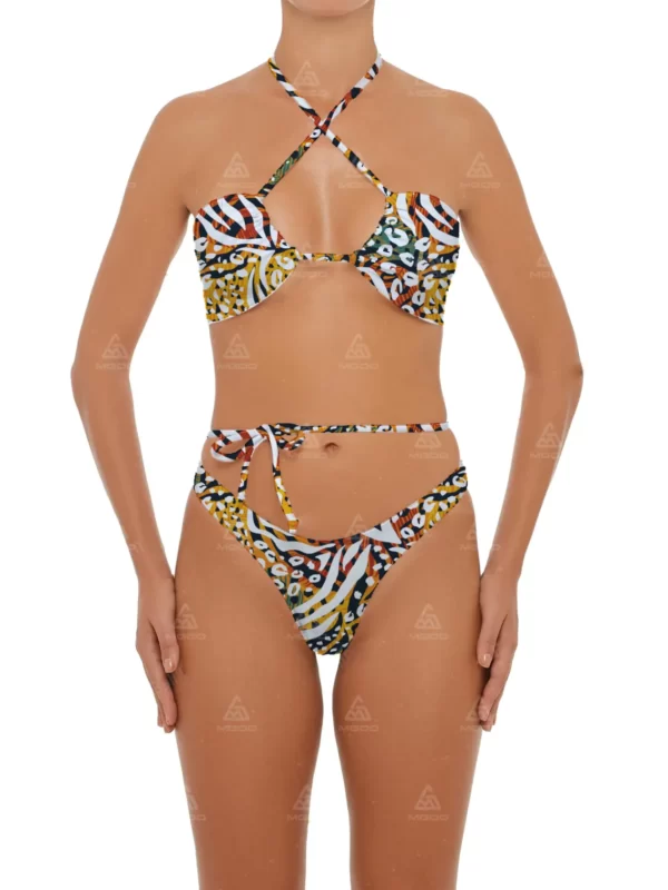 BKN16 Leopard print crossover long straps swimsuit two-piece bikini set 01