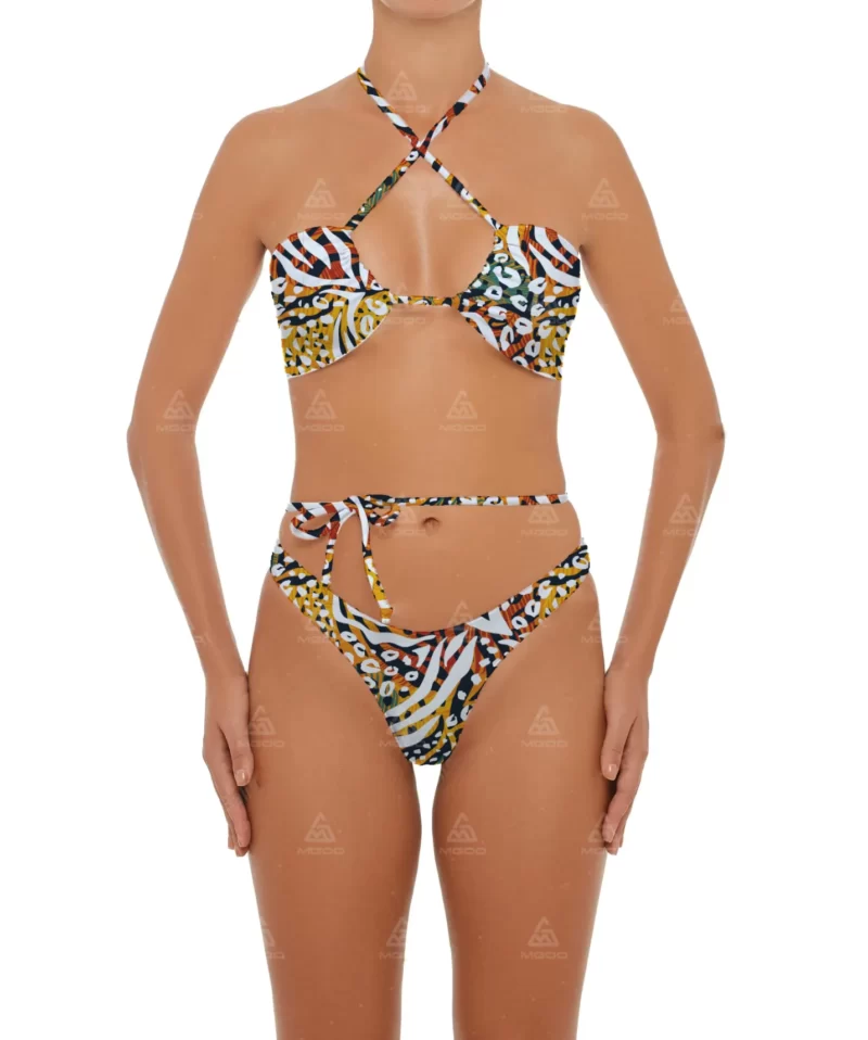 BKN16 Leopard print crossover long straps swimsuit two-piece bikini set 01