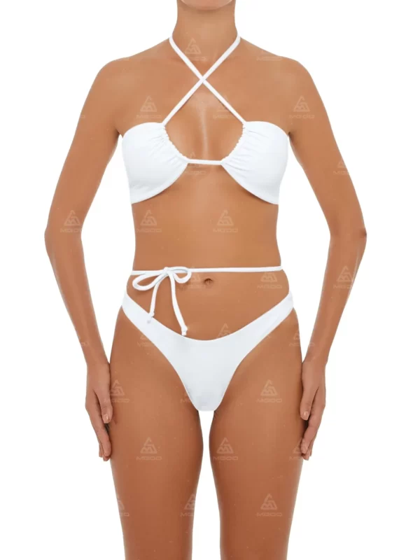 BKN16 Pure White Cross-Length Straps Swimsuit Two-Piece Bikini Set 01