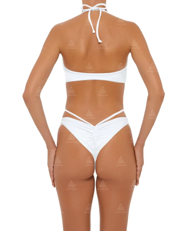 BKN16 Pure White Cross-Length Straps Swimsuit Two-Piece Bikini Set 03