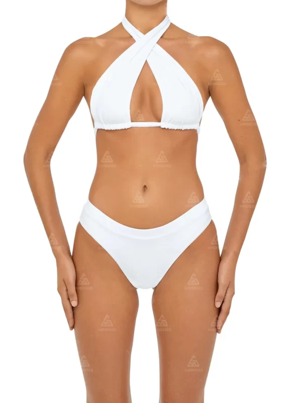 BKN18 Pure White Cross Hollow Sexy Swimsuit Two-Piece Short Bikini Set 01