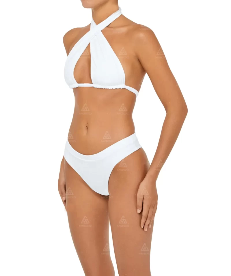 BKN18 Pure White Cross Hollow Sexy Swimsuit Two-Piece Short Bikini Set 02