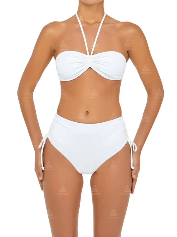 BKN19 Pure White Hanging Neck Sexy Swimsuit Two-Piece Bikini Set 01