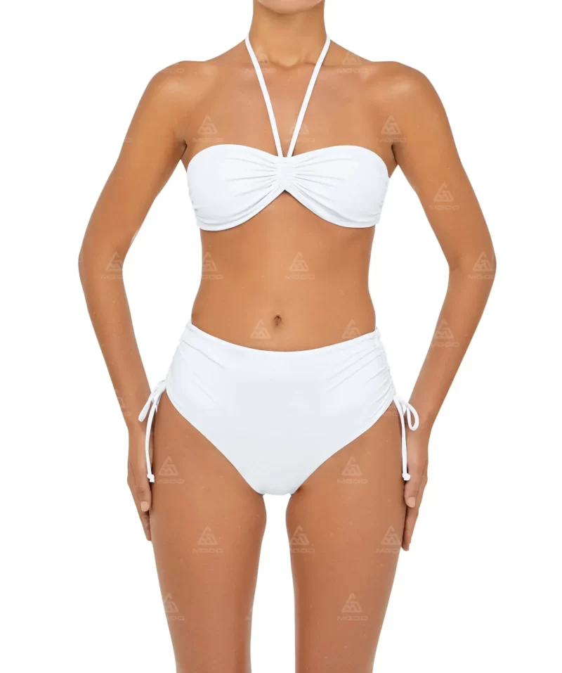 BKN19 Pure White Hanging Neck Sexy Swimsuit Two-Piece Bikini Set 01