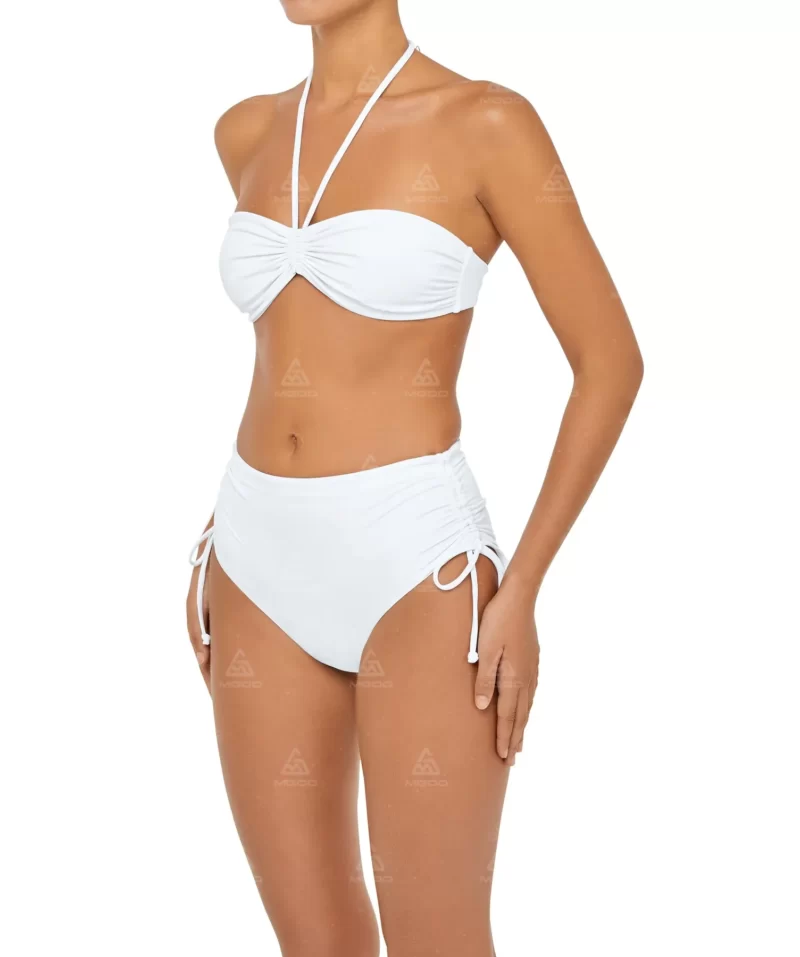 BKN19 Pure White Hanging Neck Sexy Swimsuit Two-Piece Bikini Set 02