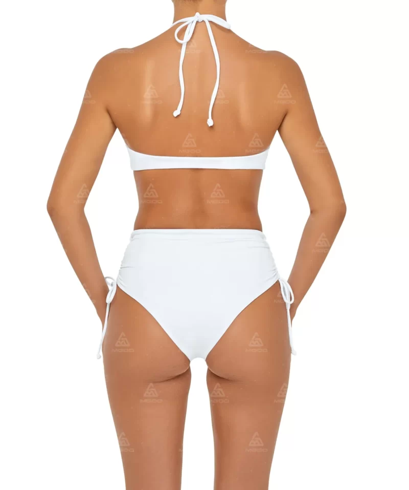 BKN19 Pure White Hanging Neck Sexy Swimsuit Two-Piece Bikini Set 03