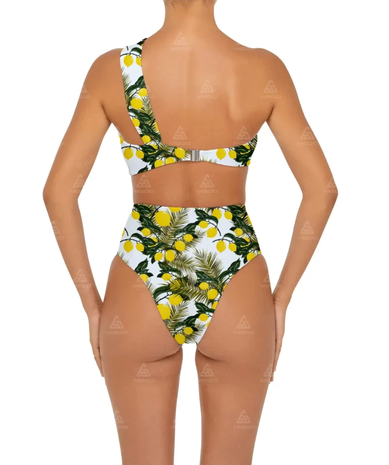 BKN20 Lemon Print One-Shoulder Swimsuit Two-Piece High-Waisted Bikini Set 03