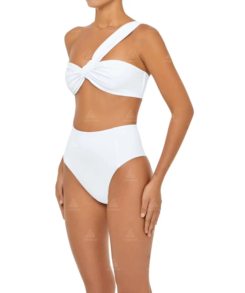 BKN20 Pure White One-Shoulder Swimsuit Two-Piece High-Waisted Bikini Set 02